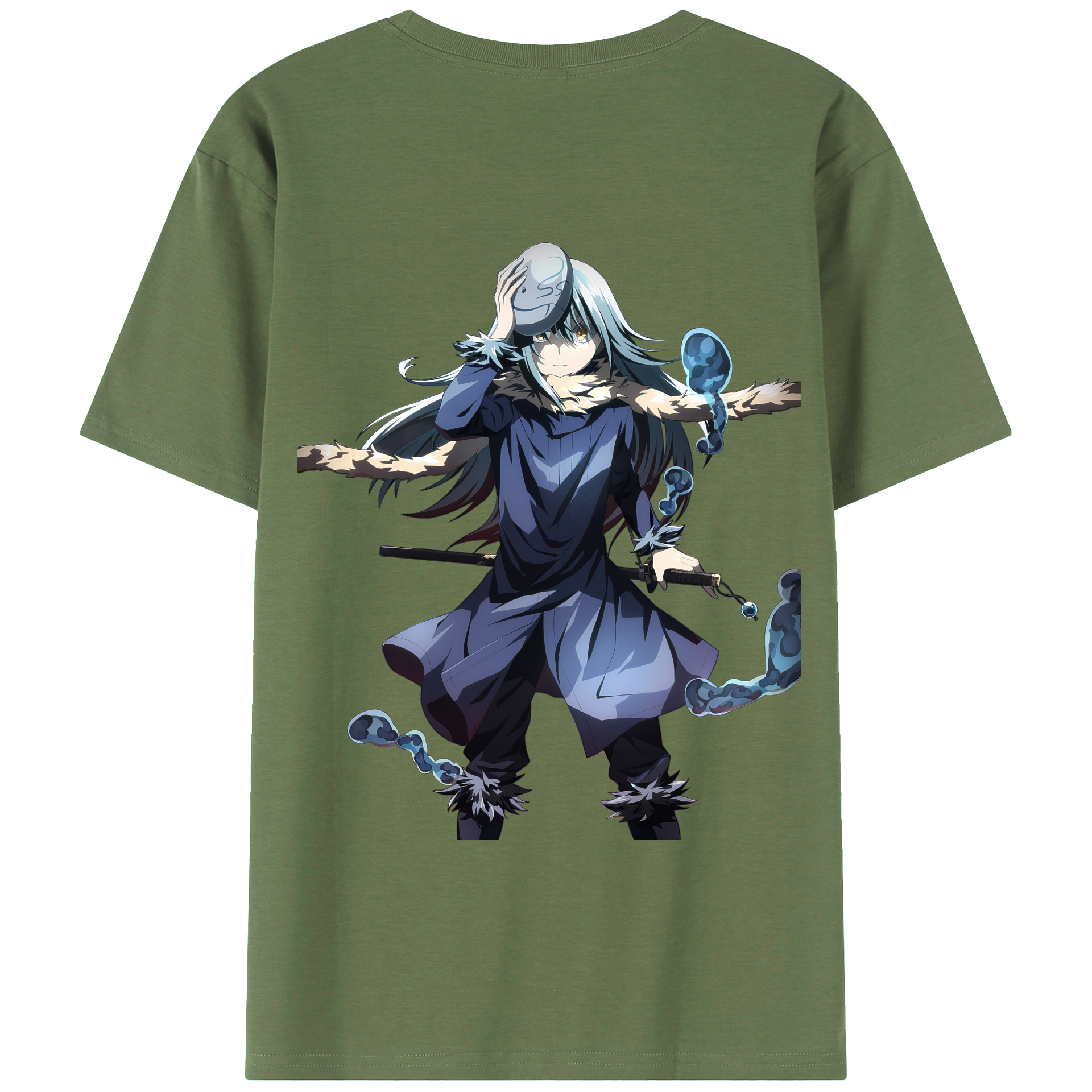 （画像用） 転スラ Regarding Reincarnated to Slime 綿100％ メンズ半袖Tシャツ（バックプリント） 通気性